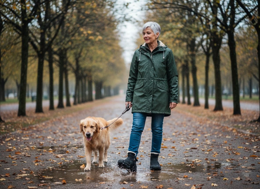 Balade du chien sous la pluie en Bottes Cocon
